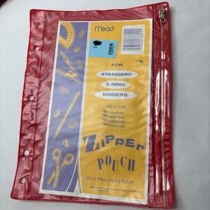 NEW VTG 90s Mead Plastic Red Zip‎ Pouch Pencil Case for Binder Clear Front NOS